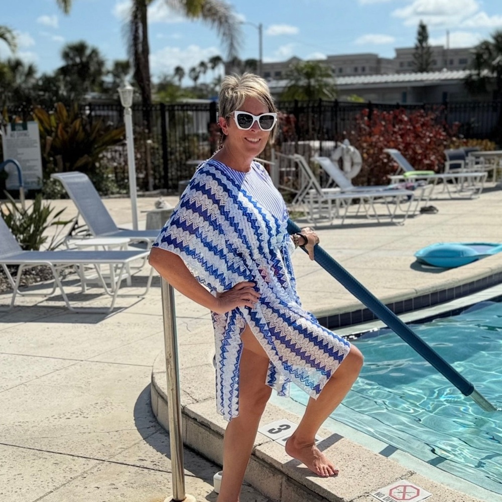 NWT Blue and White Chevron Swim Cover-Up